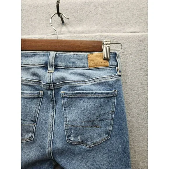 American Eagle Womens The Dream Jean Distressed Skinny Fit Blue Denim Jeans - Picture 5 of 7